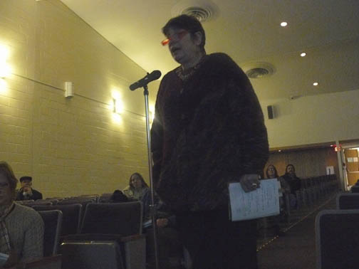 Susan Falzon of Friends of Hudson speaking at the Lafarge DOH hearing in Ravena.