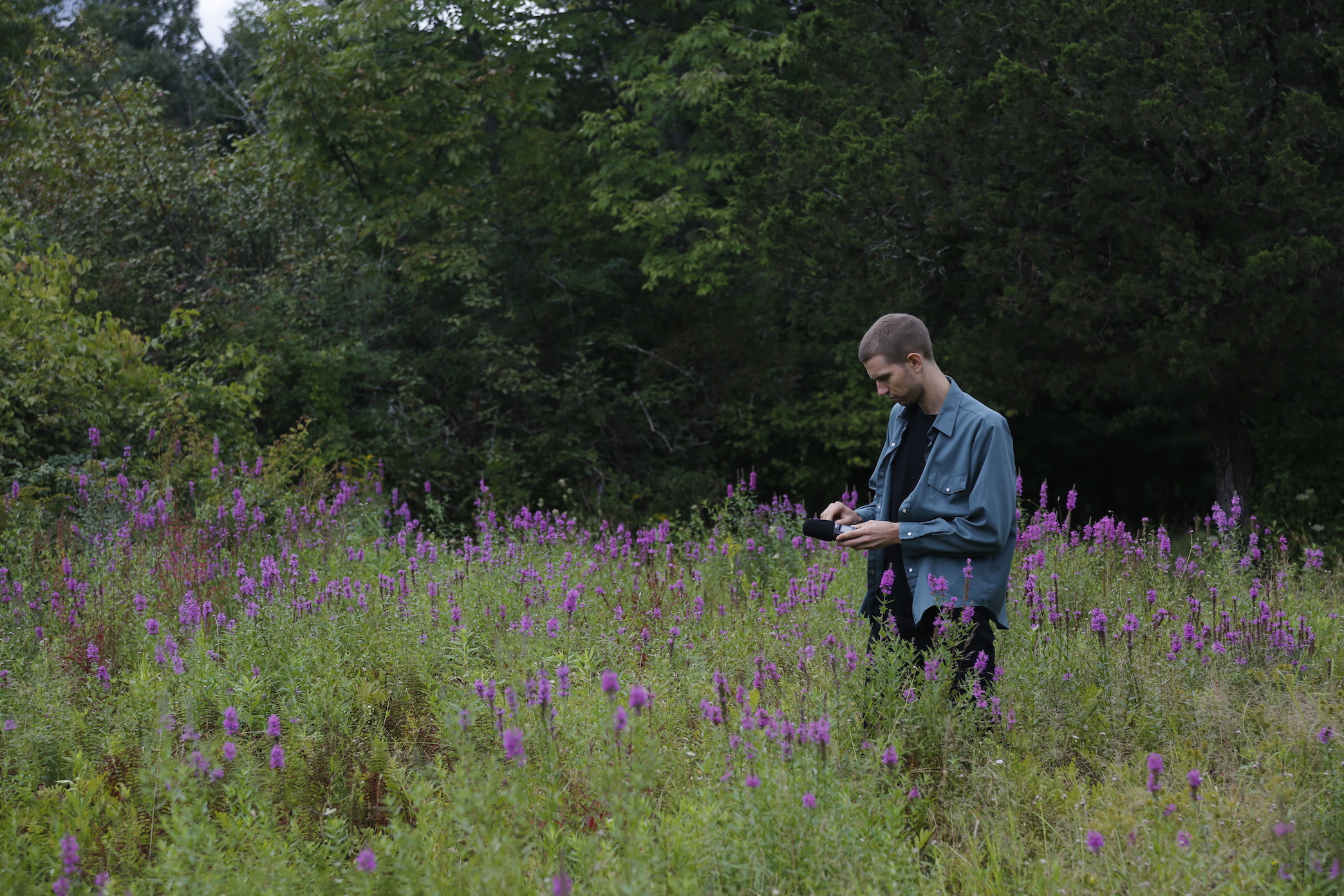 Angus Tarnawsky Setting Up Live Stream Surveillance Cameras in the Woods and Fields of Wave Farm's Property: Image 2