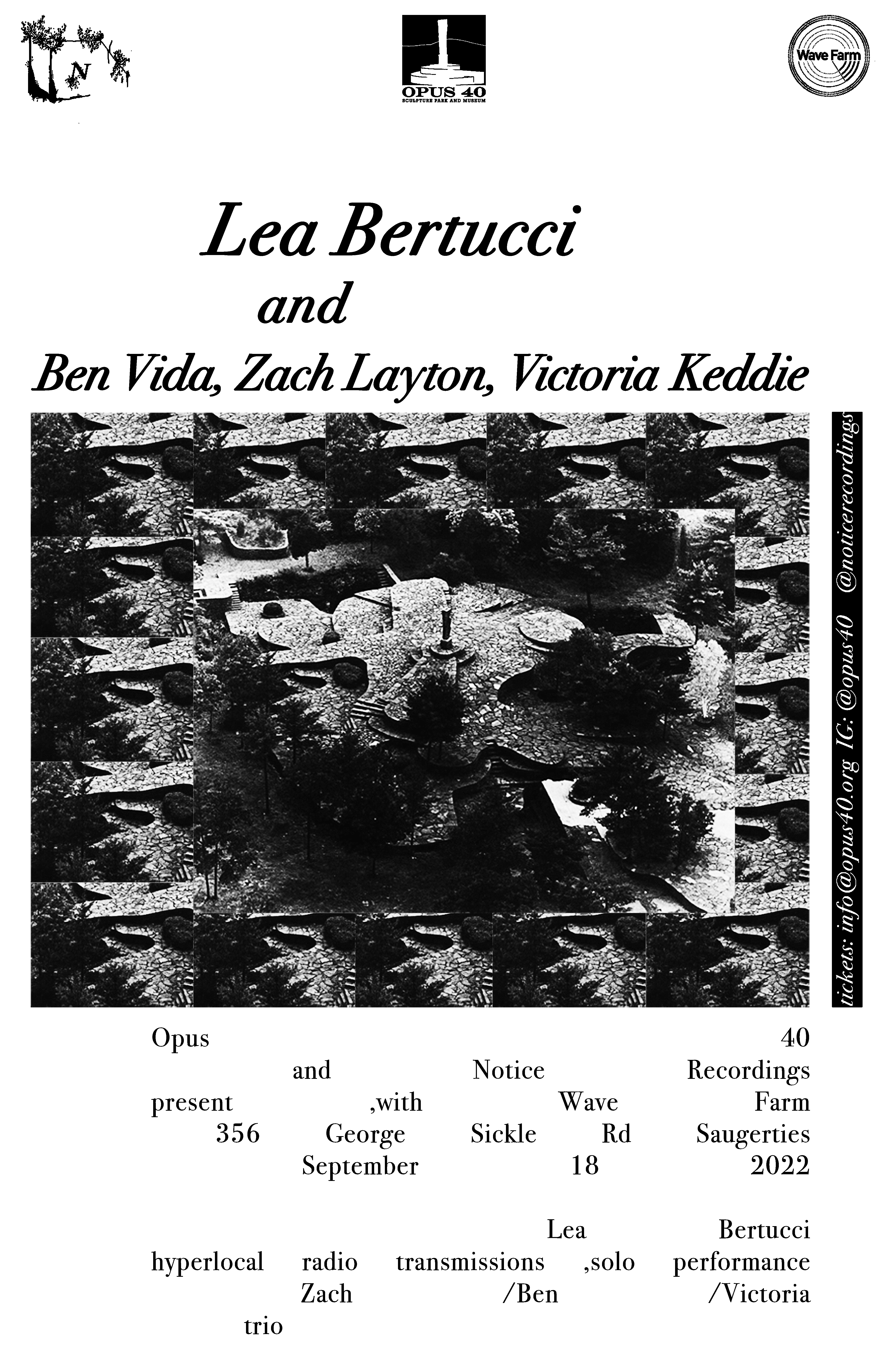 Lea Bertucci and Ben Vida, Zach Layton, Victoria Keddie at Opus 40 Event Poster