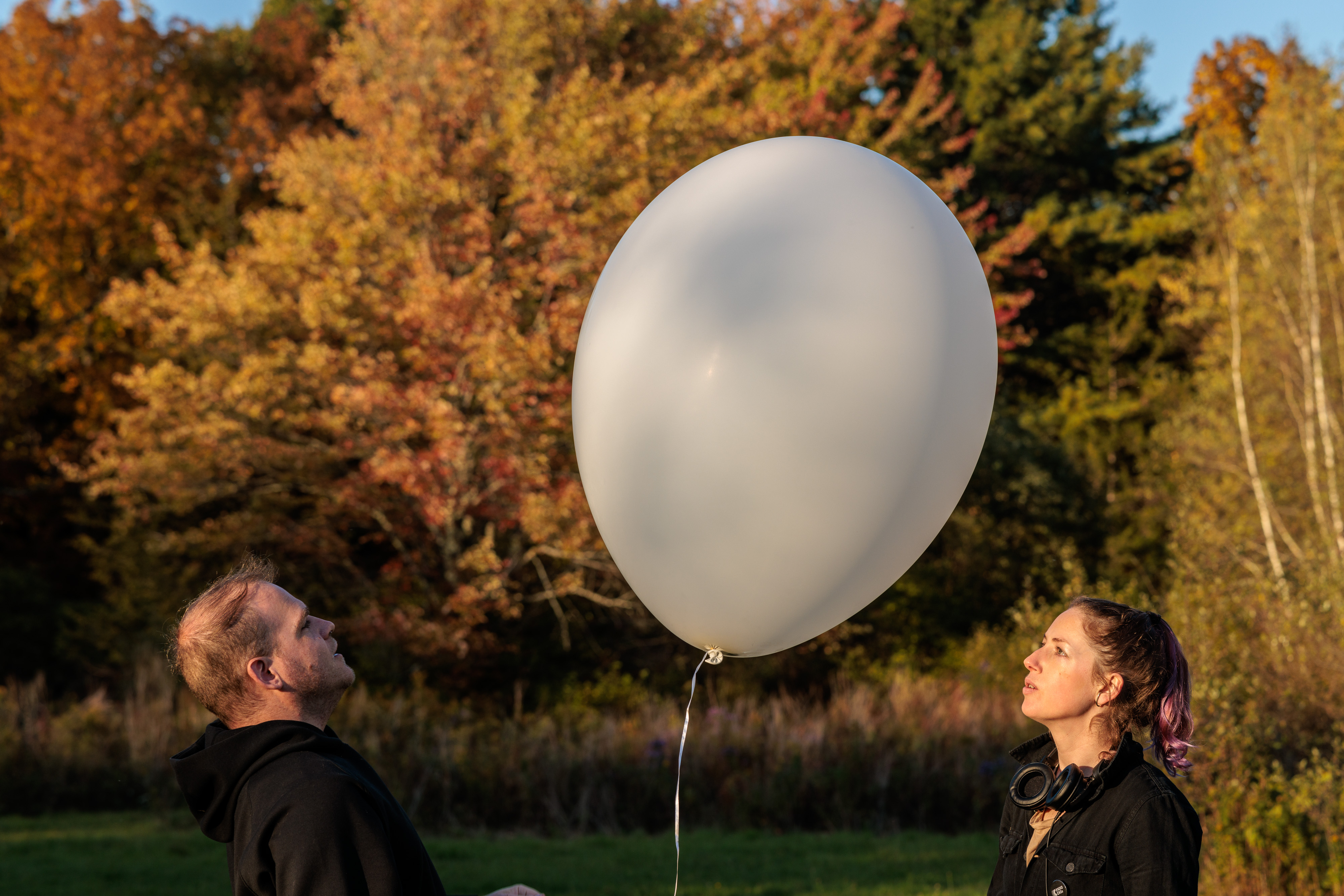 Florencia Curci and Agustín Genoud vocalize with an INSECTA balloon