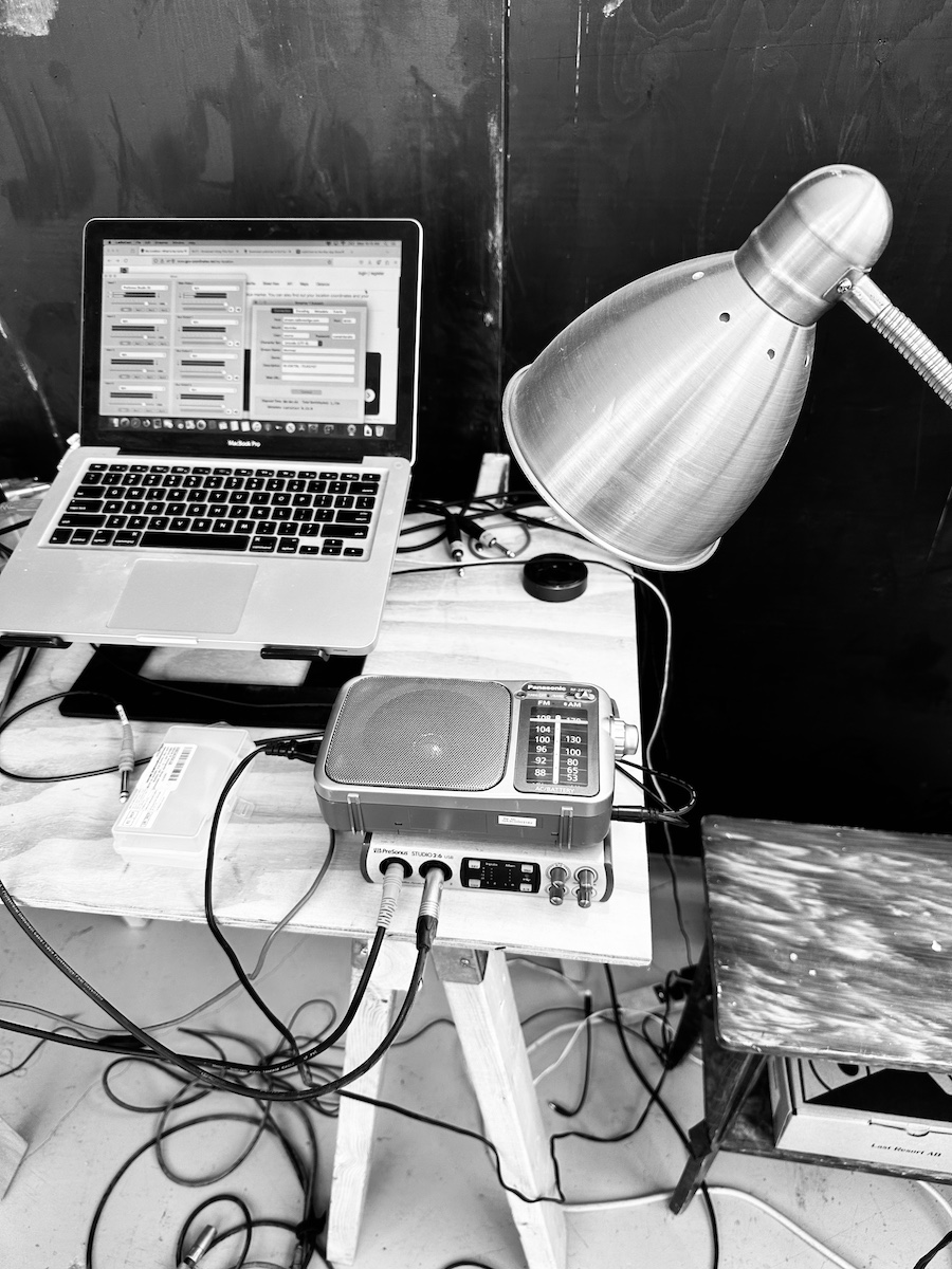 Martín Rodriguez's set up to perform "For Autumn" by Raven Chacon