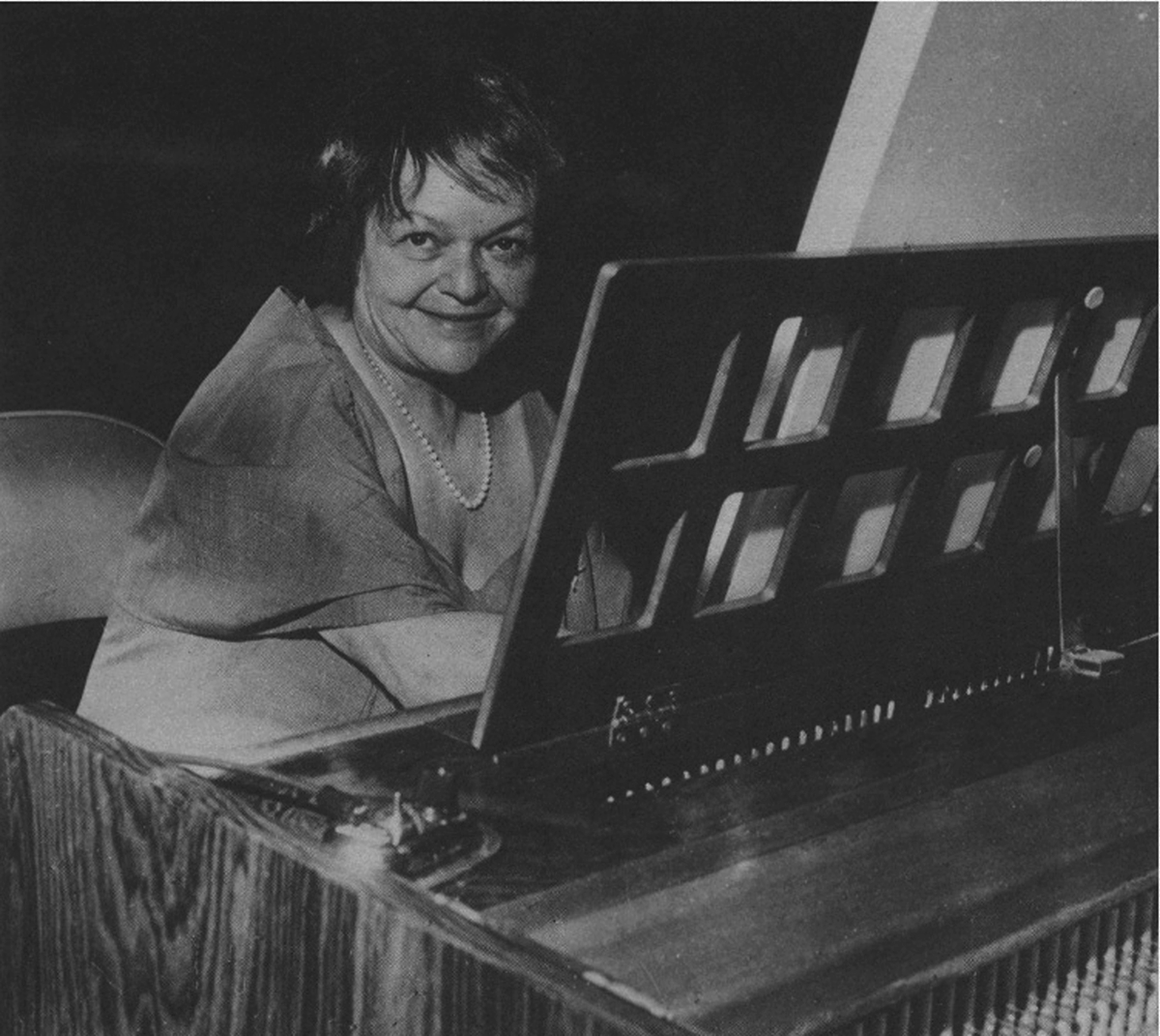 Antoinette Vischer, harpsichordist, from the premiere performance of Cage’s HPSCHD (1967-69), from the Archives of the John Cage Trust