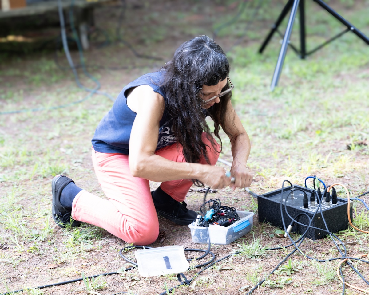 Dreiky Caprice setting up audio at Wave Farm on August 2, 2025